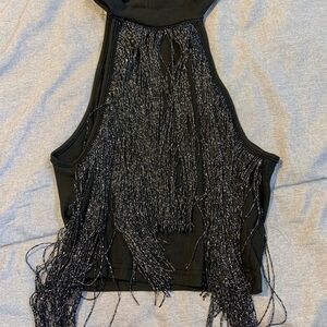 Black Fringe Halter Top